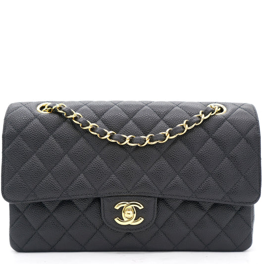 Chanel Black Quilted Caviar Leather Medium Classic Double Flap Bag