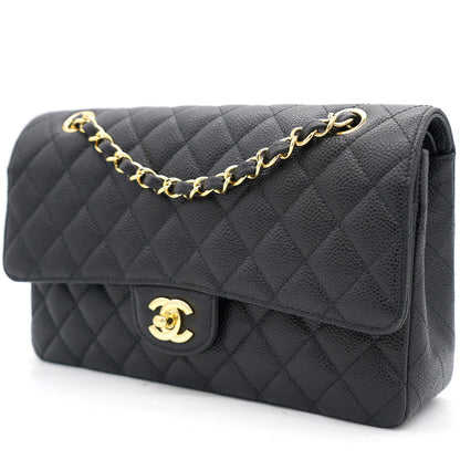 Chanel Black Quilted Caviar Leather Medium Classic Double Flap Bag