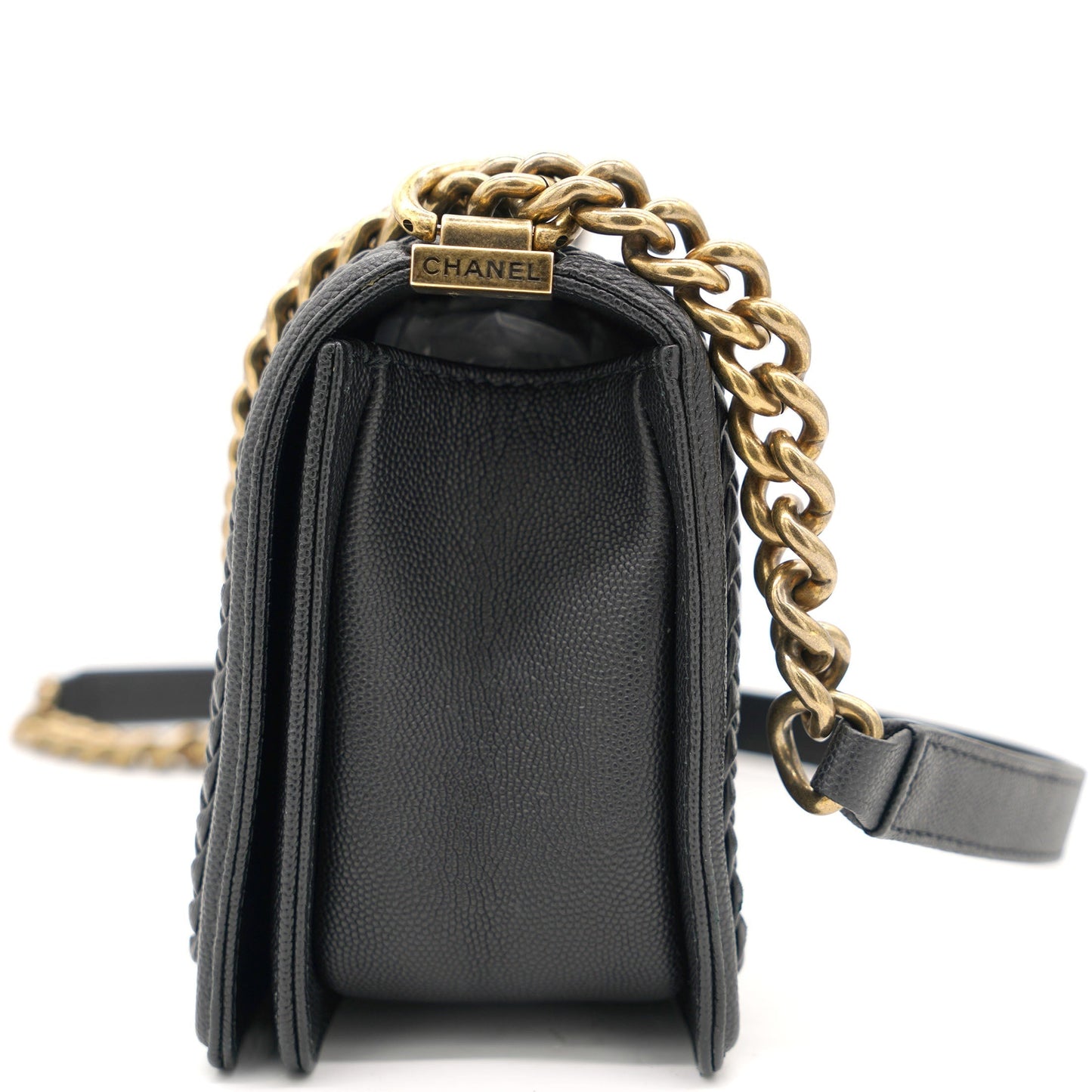 Chanel Black Quilted Leather and Twisted Leather Trim Old Medium Boy Flap Bag