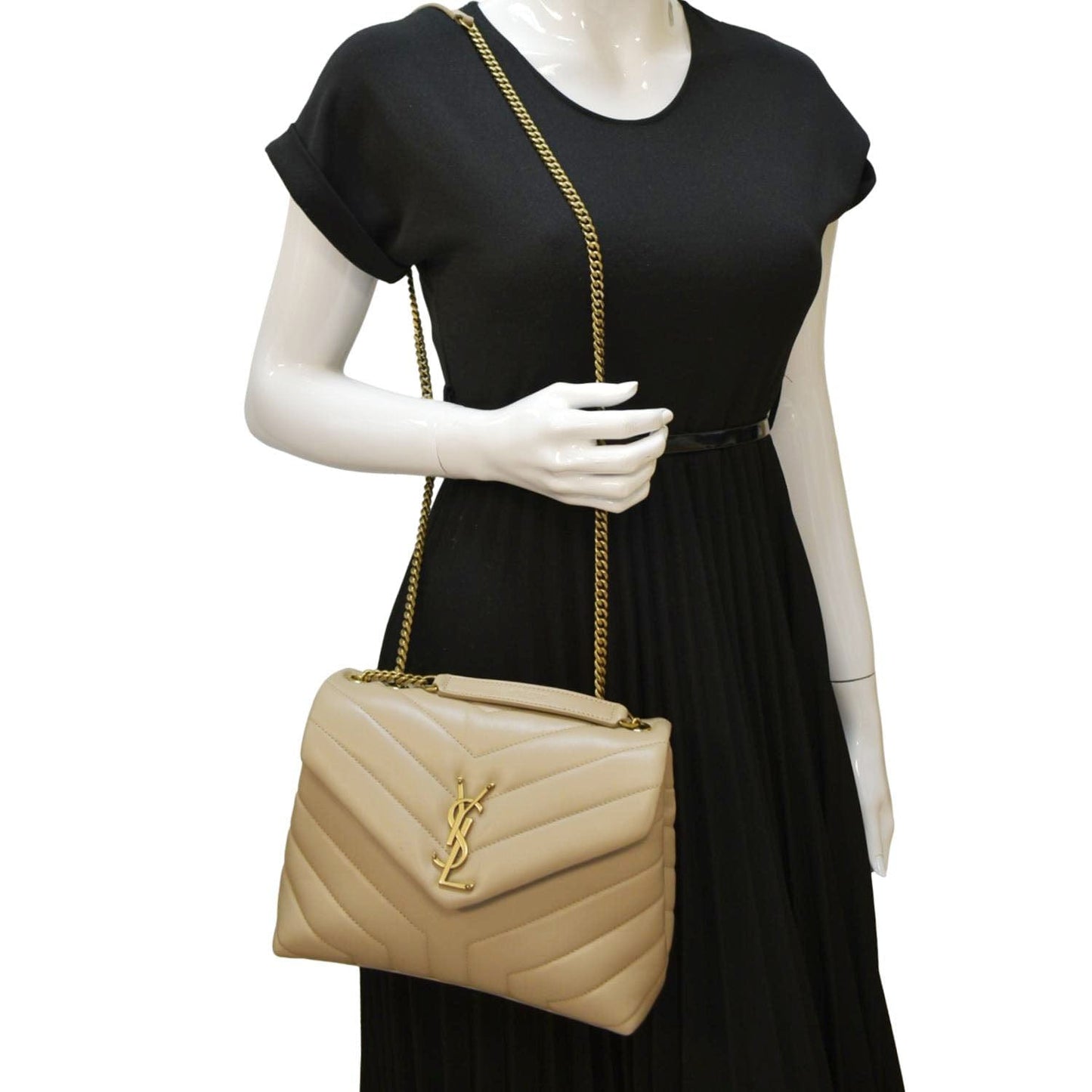 Saint Laurent Loulou Leather Beige Crossbody Leather