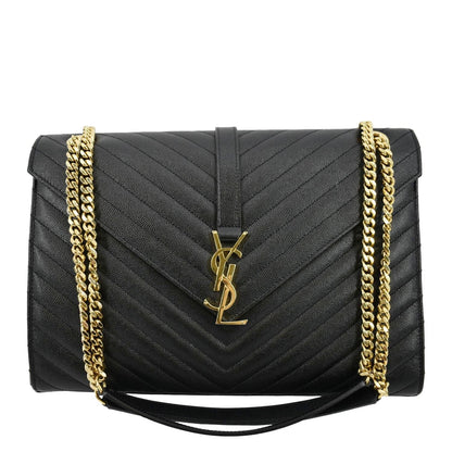 Saint Laurent Envelope Leather Black Shoulder Bag Style 18