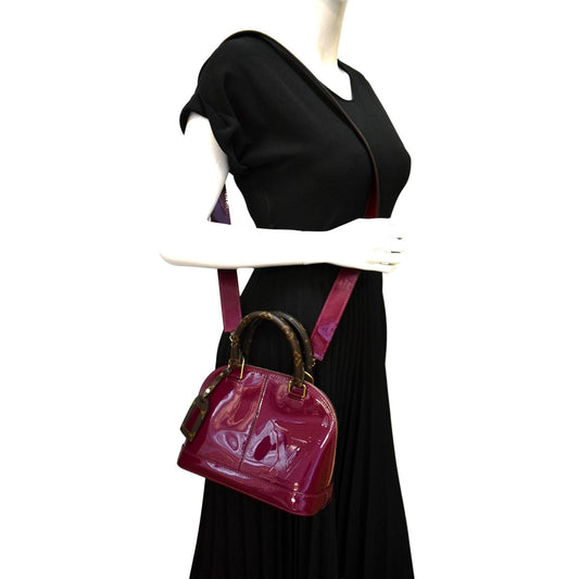 Louis Vuitton Alma Lisse Leather Satchel Crossbody Bag Red