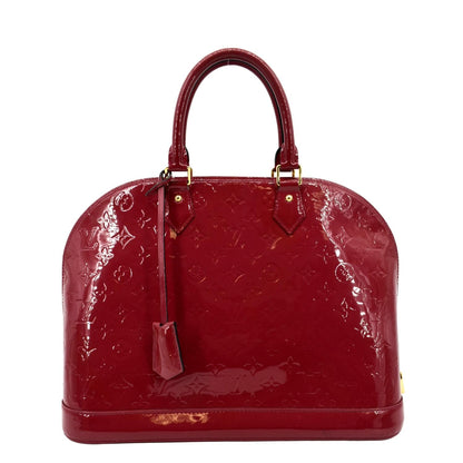 Louis Vuitton Alma GM Monogram Vernis Leather Satchel Bag Red