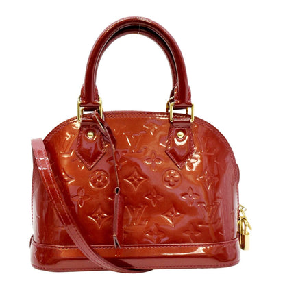 LOUIS VUITTON Alma BB Monogram Patent Leather Satchel Crossbody Bag Red
