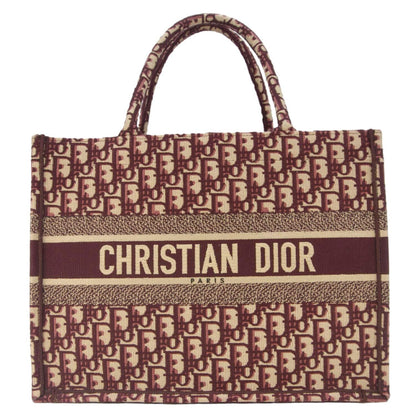 Christian Dior Book Medium Oblique Embroidery Tote Bag Burgundy