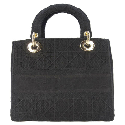Christian Dior Lady Dior D-Lite Embroidered Canvas Shoulder Bag Black