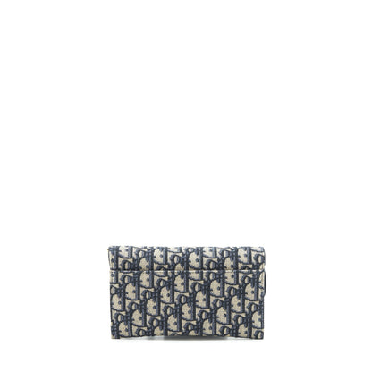Dior Saddle Wallet On Chain Blue Oblique Jacquard