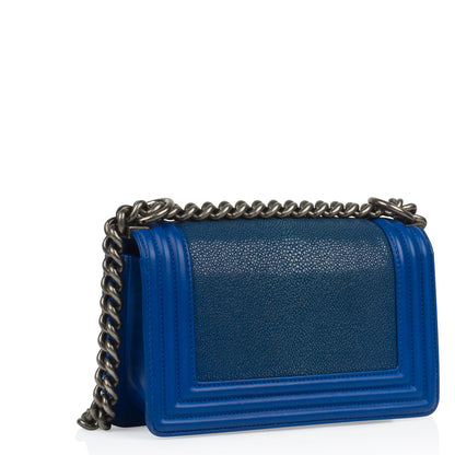Chanel Boy Bag Leather Blue Shoulder Bag