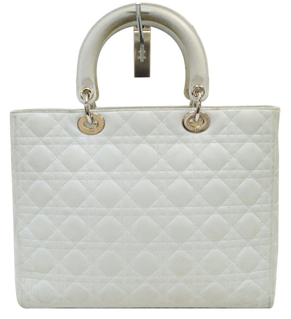 CHRISTIAN DIOR White Lambskin Leather Large Lady Dior Shoulder Bag - FINAL CALL