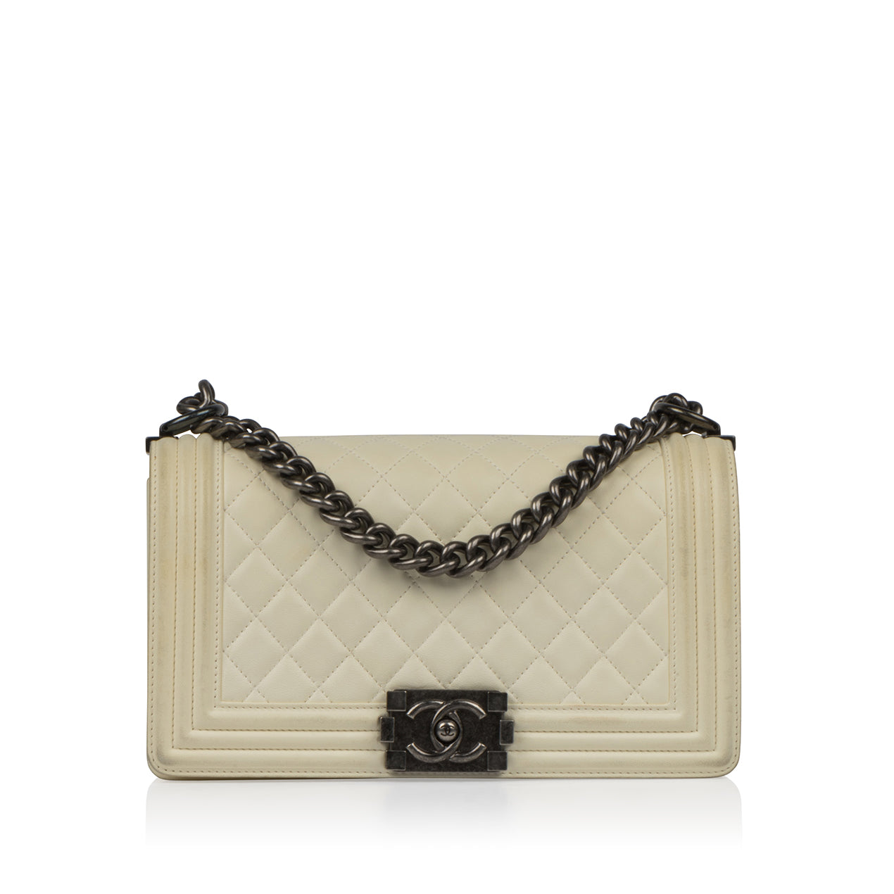 Chanel Boy Bag Lambskin Cream Shoulder Bag Lambskin