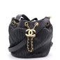 Chanel Black Pleated Leather CC Drawstring Bucket Bag