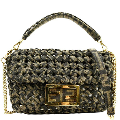 Fendi Baguette Jacquard Brown Shoulder Bag