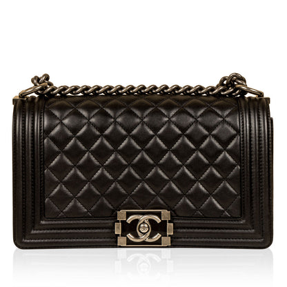 Chanel Boy Bag Lambskin Black Shoulder Bag Style 12