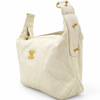 Chanel Calfskin Quilted Daily Hobo White