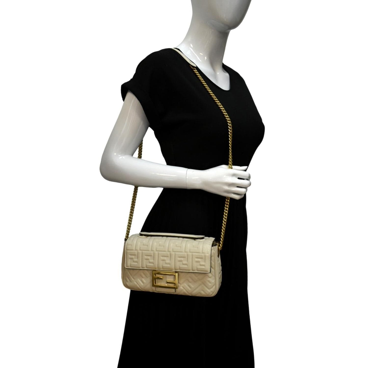 Fendi Baguette Leather Beige Shoulder Bag