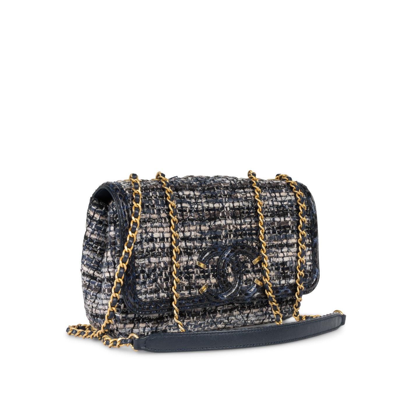 Chanel Tweed Gold Shoulder Bag Tweed
