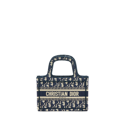 Dior Mini Book Tote Blue Oblique Embroidery