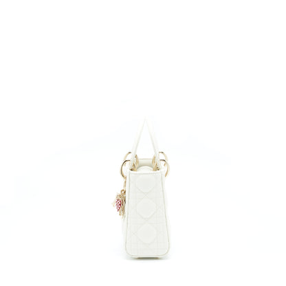 Dior Mini Lady Dior Tote Purse Lambskin White