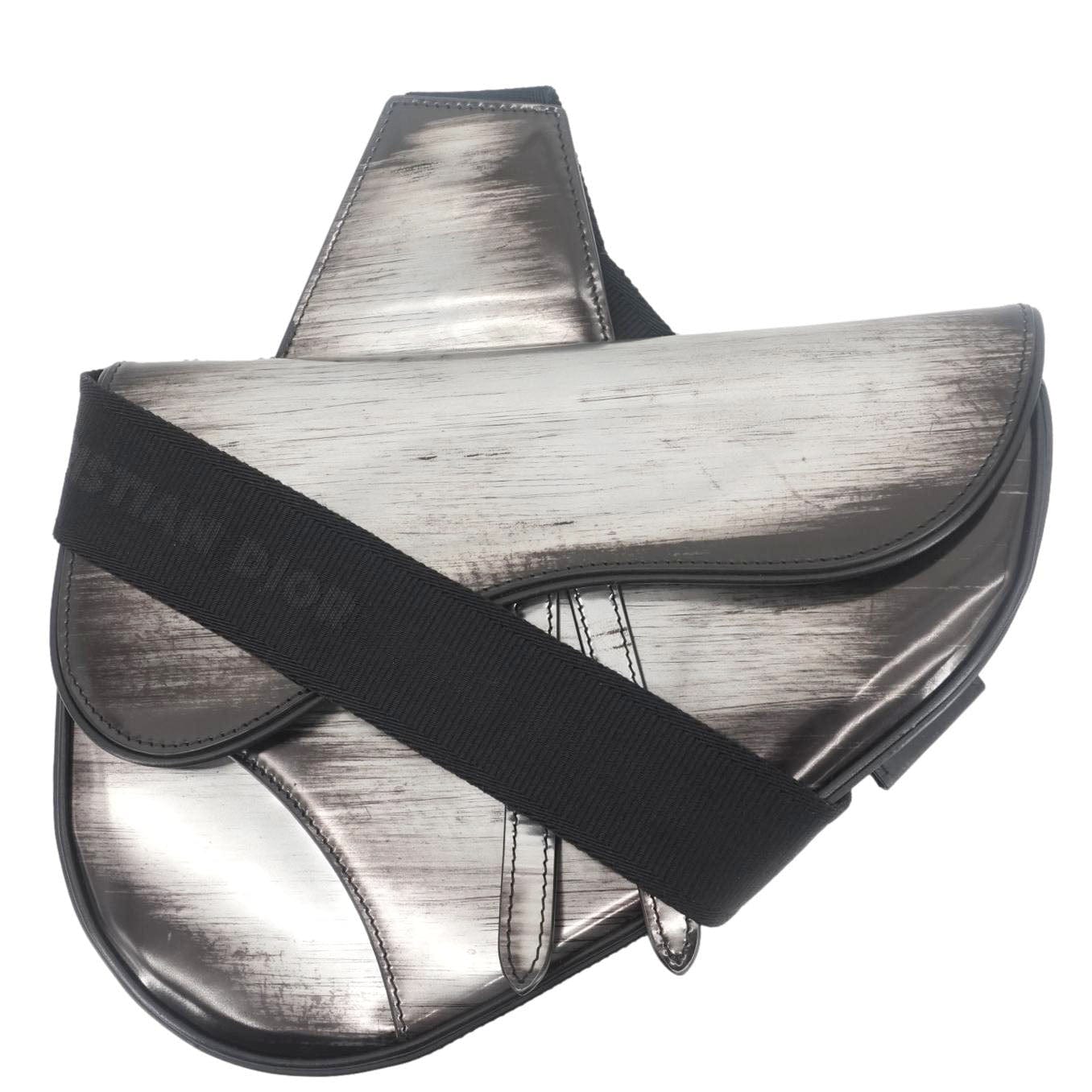 Christian Dior Saddle Leather Crossbody Bag Silver
