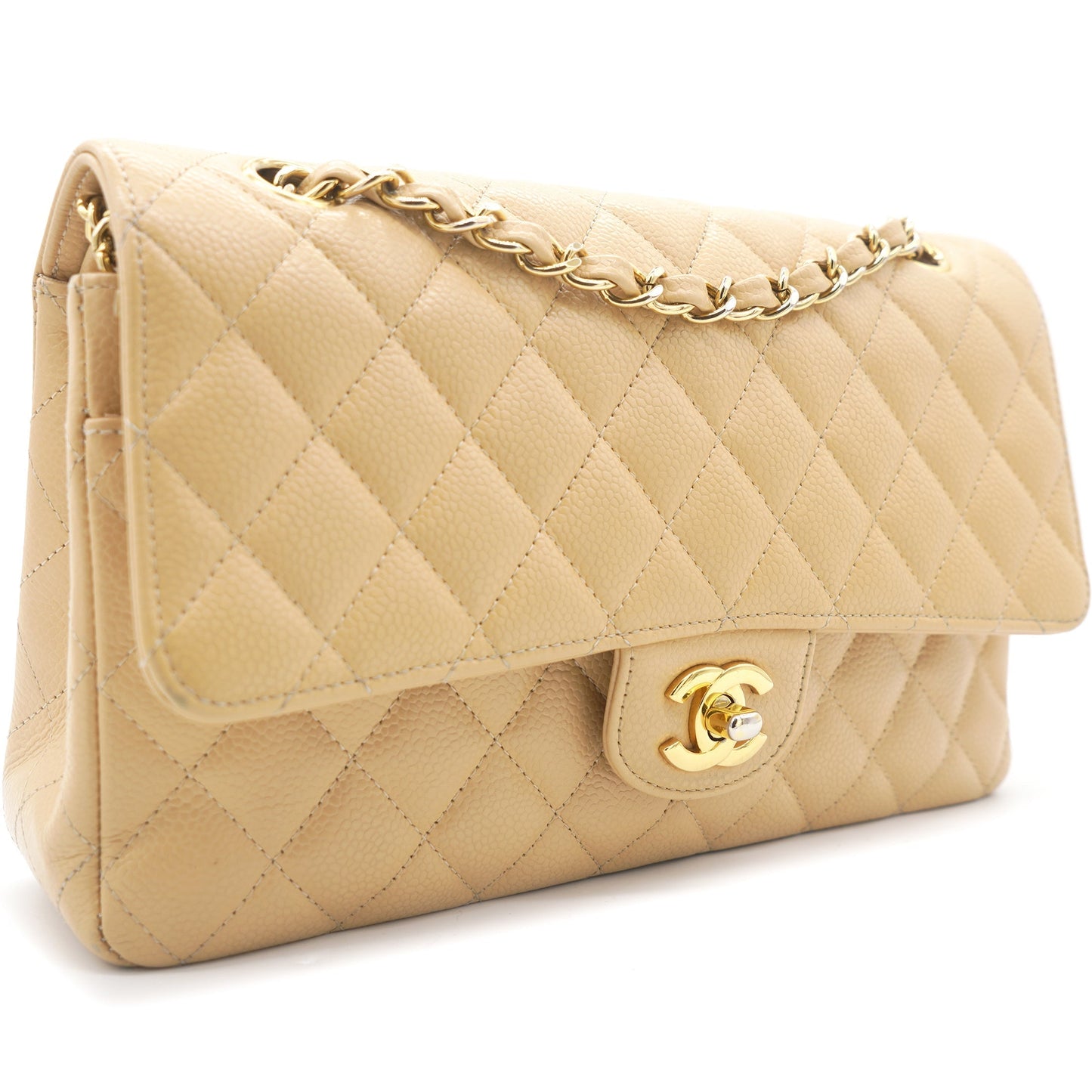 Chanel Flap Classic Quilted Caviar Leather Beige Shoulder Bag