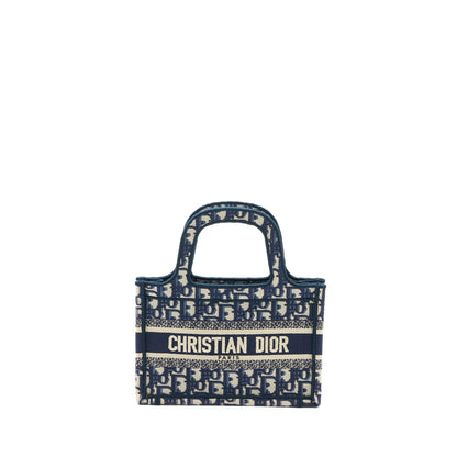Dior Mini Book Tote Blue Oblique Embroidery