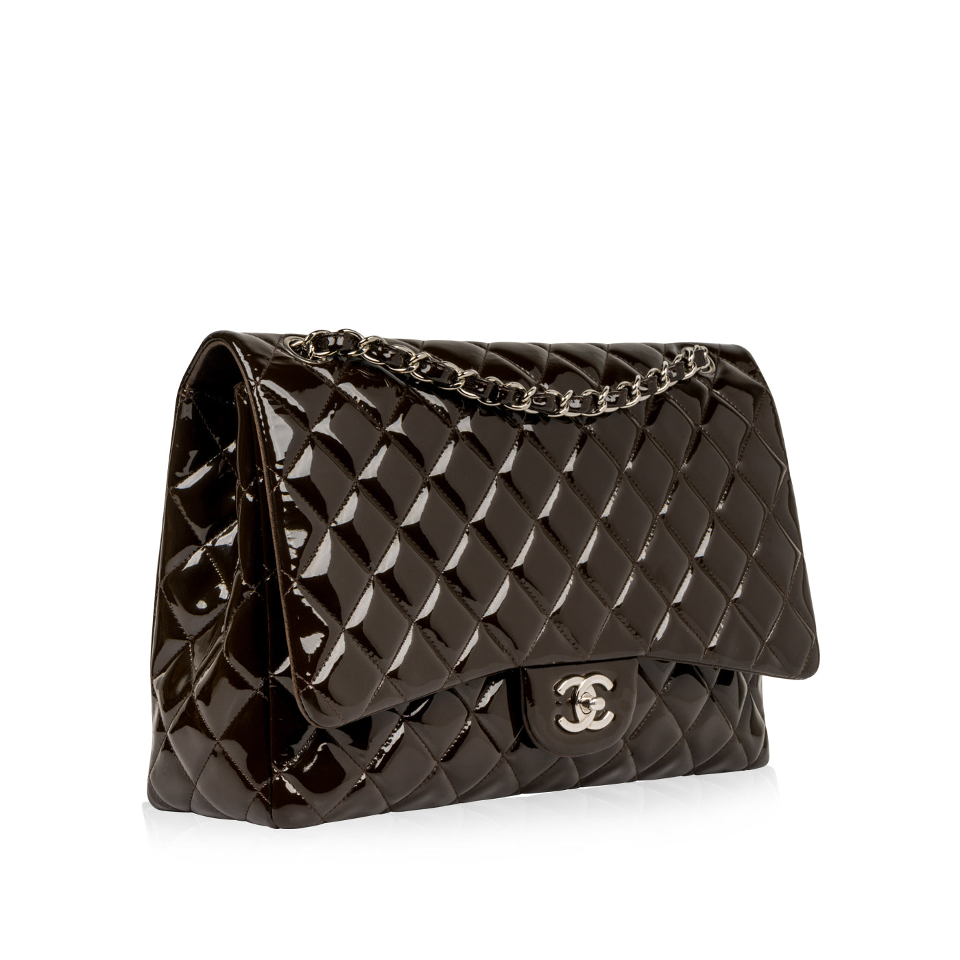 Chanel Classic Flap Patent Leather Brown Shoulder Bag Patent Leather