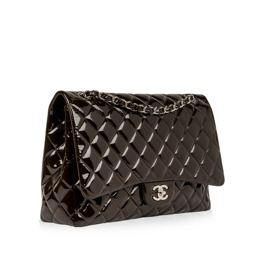 Chanel Classic Flap Patent Leather Brown Shoulder Bag Patent Leather