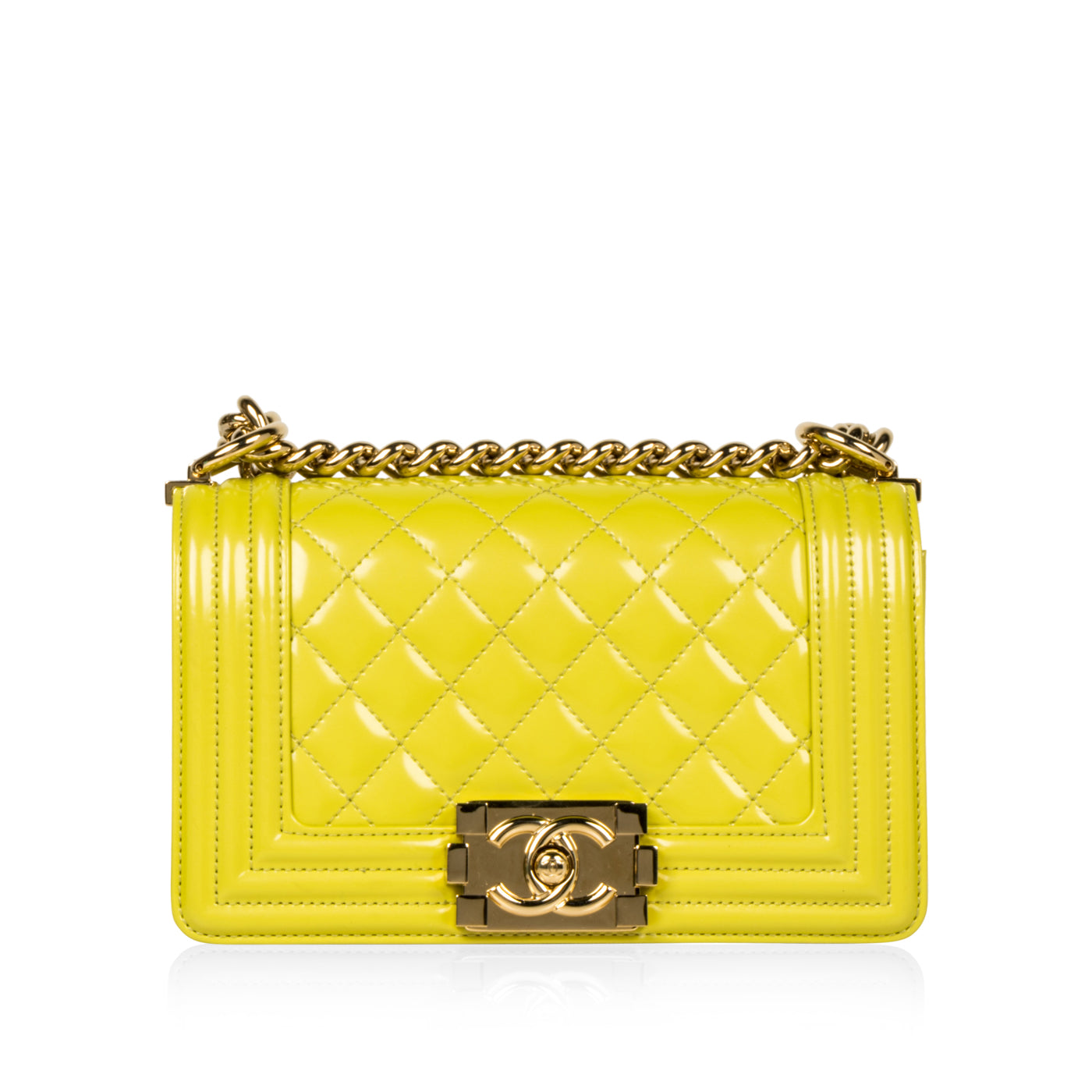 Chanel Boy Bag Patent Leather Gold Shoulder Bag