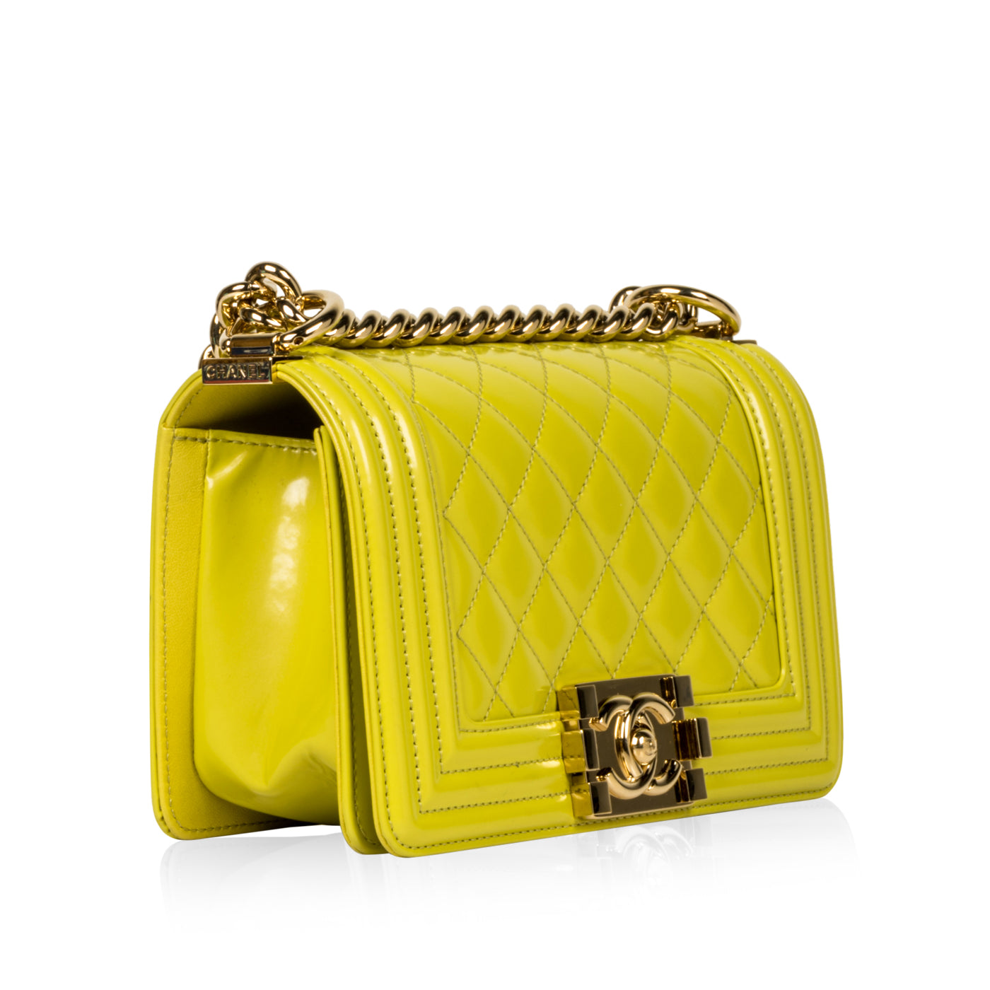 Chanel Boy Bag Patent Leather Gold Shoulder Bag