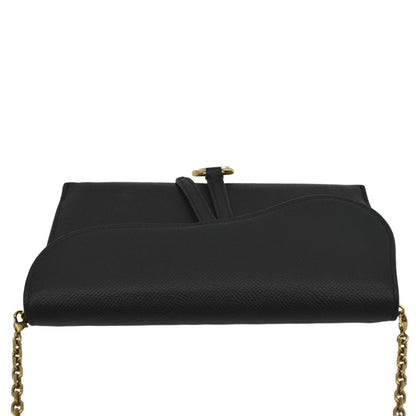 CHRISTIAN DIOR Long Saddle Leather Crossbody Chain Wallet Black
