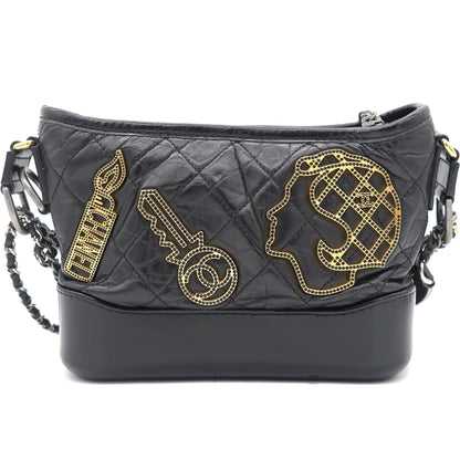 Chanel Black Aged Calfskin Quilted Charms Small Gabrielle Bag