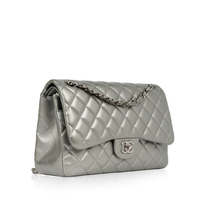 Chanel Classic Flap Lambskin Silver Shoulder Bag Style 14
