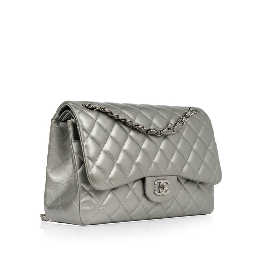 Chanel Classic Flap Lambskin Silver Shoulder Bag Style 14