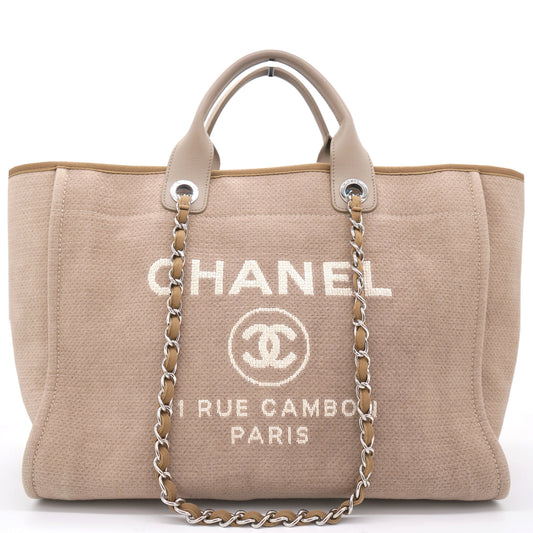 Chanel Beige Tweed Deauville Shopping Tote Bag