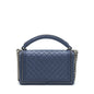 Chanel Boy Bag With Top Handle Navy Ruthenium Sliver Hardware