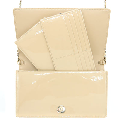 Dior Lady Dior Pouch With Chain Patent Beige
