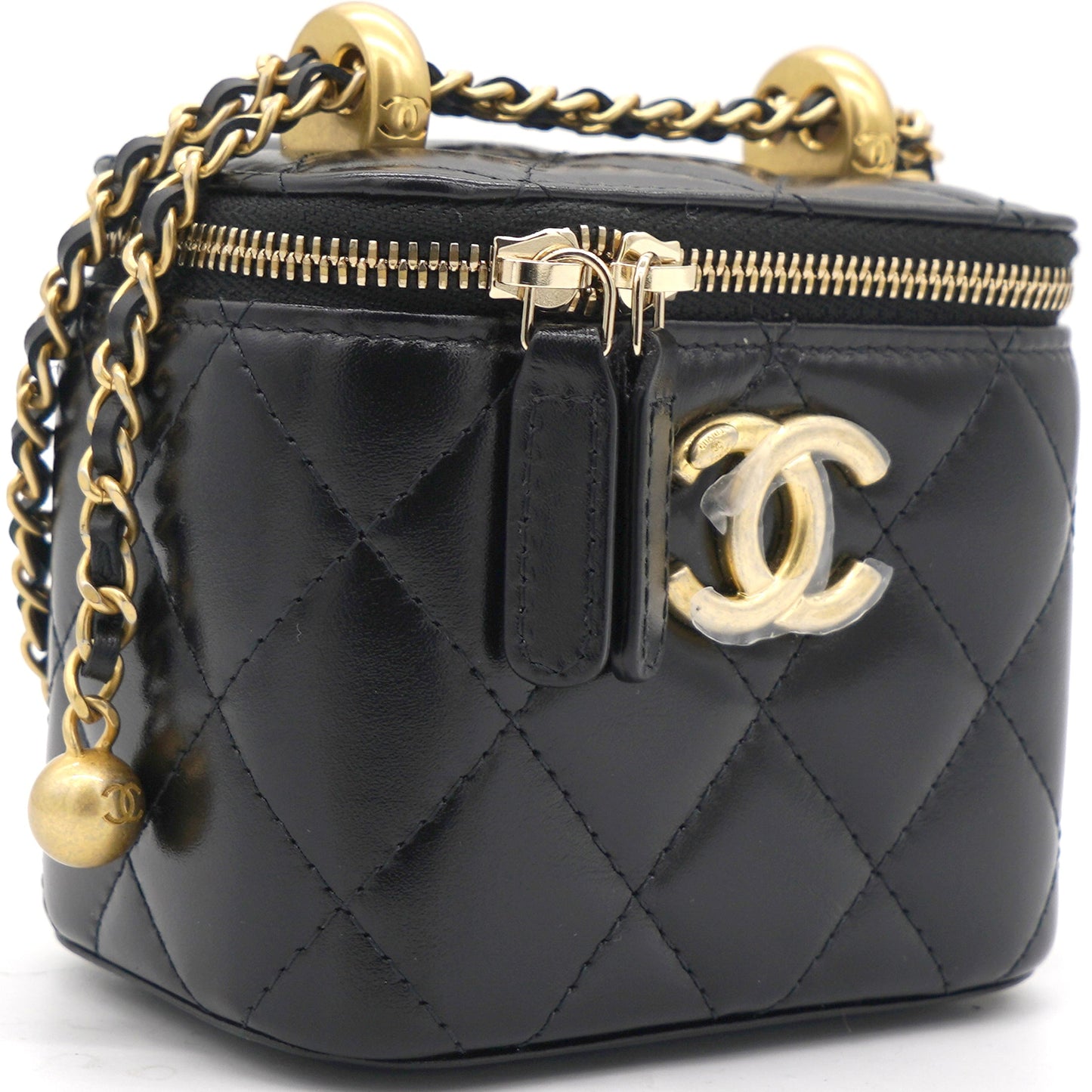 Chanel Calfskin Quilted Mini Perfect Fit Vanity Case With Chain Black
