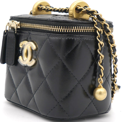 Chanel Calfskin Quilted Mini Perfect Fit Vanity Case With Chain Black