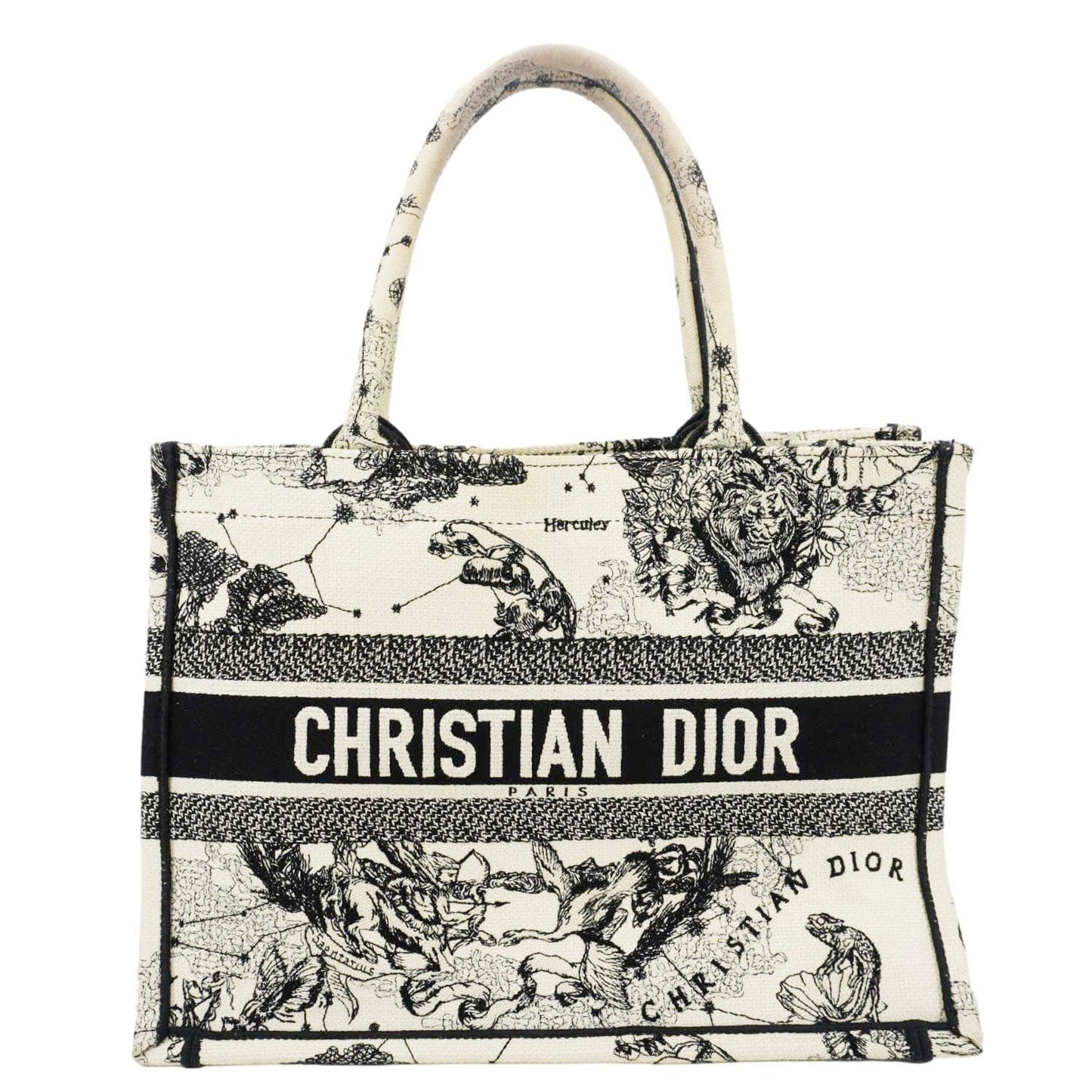 Christian Dior Book Zodiac Embroidery Canvas Tote Bag Latte