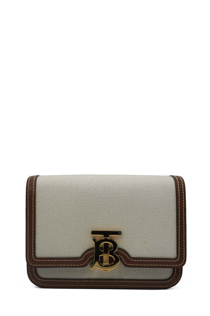 Mini Two-Tone Canvas and Leather TB Crossbody Bag White Brown