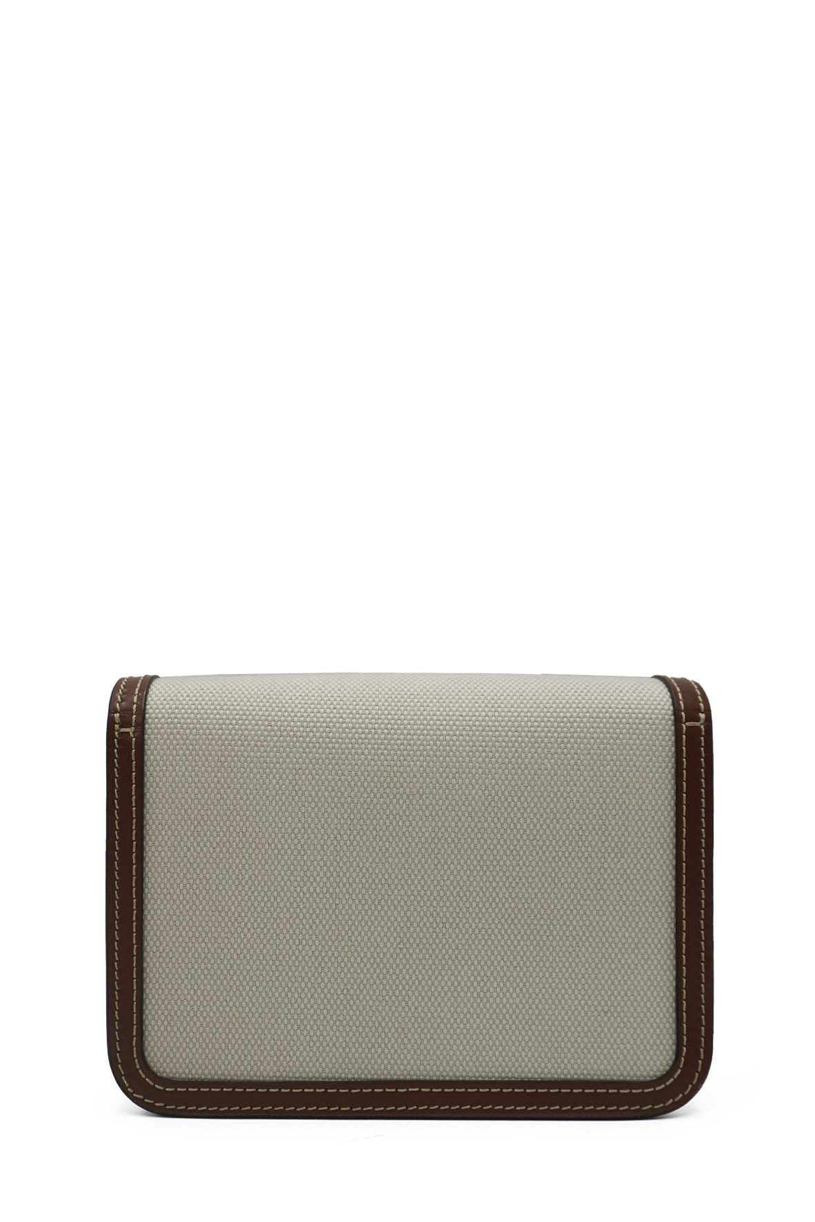 Mini Two-Tone Canvas and Leather TB Crossbody Bag White Brown