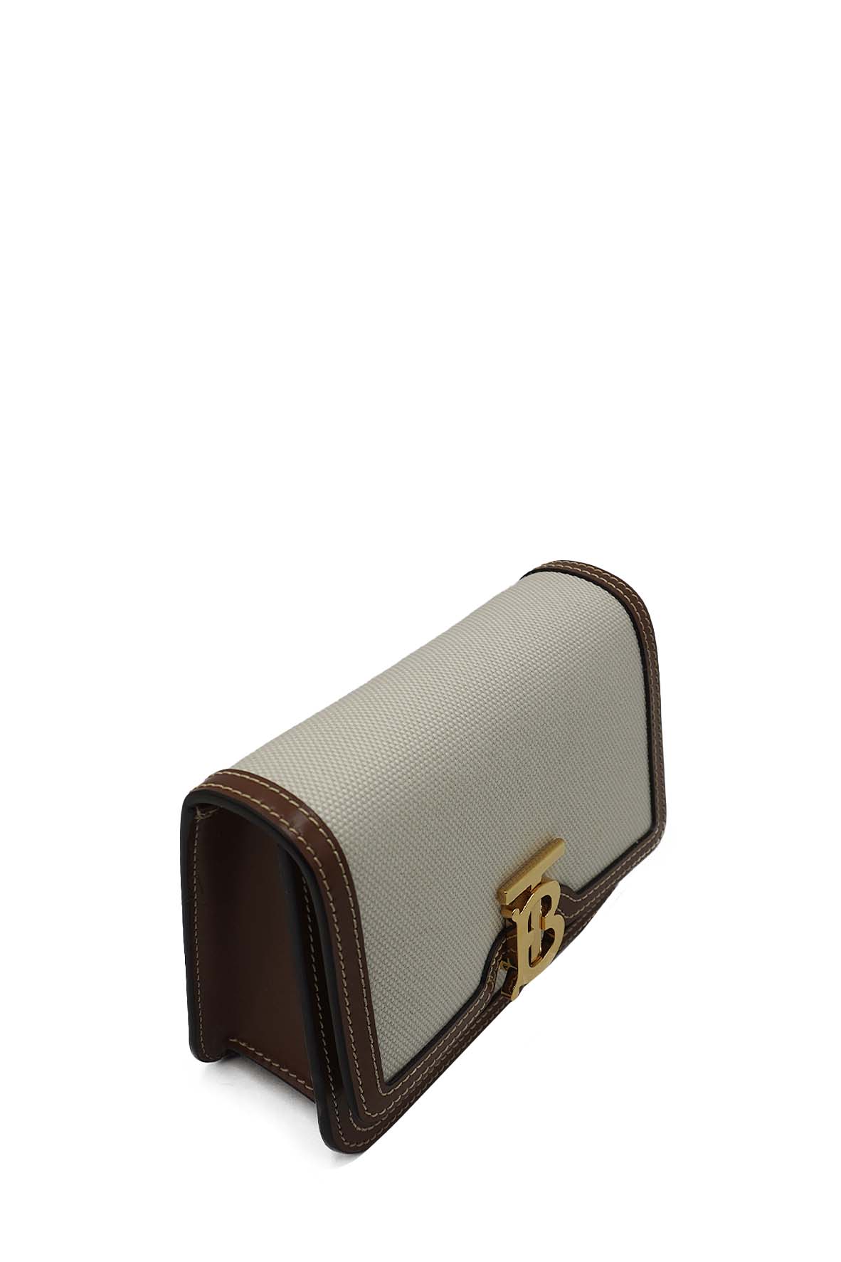 Mini Two-Tone Canvas and Leather TB Crossbody Bag White Brown