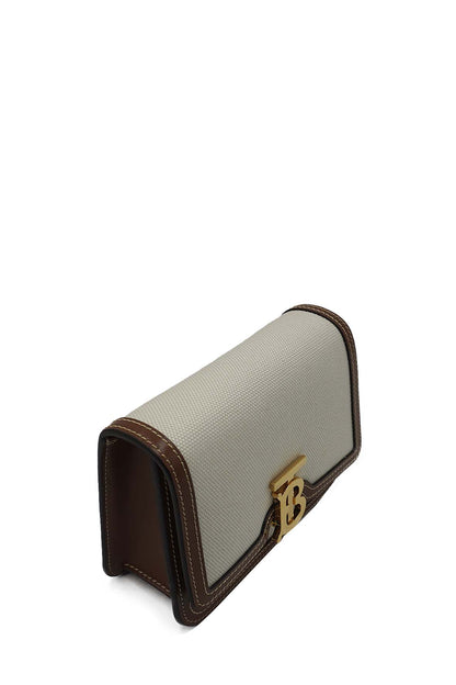 Mini Two-Tone Canvas and Leather TB Crossbody Bag White Brown