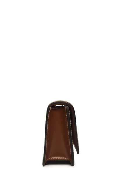 Mini Two-Tone Canvas and Leather TB Crossbody Bag White Brown