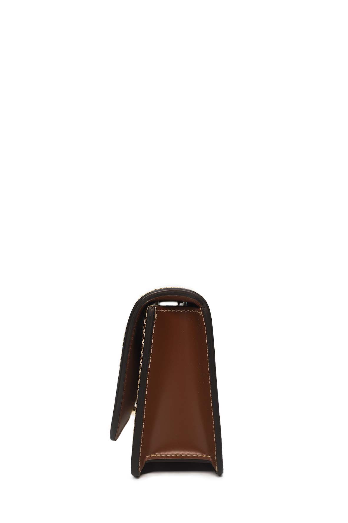 Mini Two-Tone Canvas and Leather TB Crossbody Bag White Brown