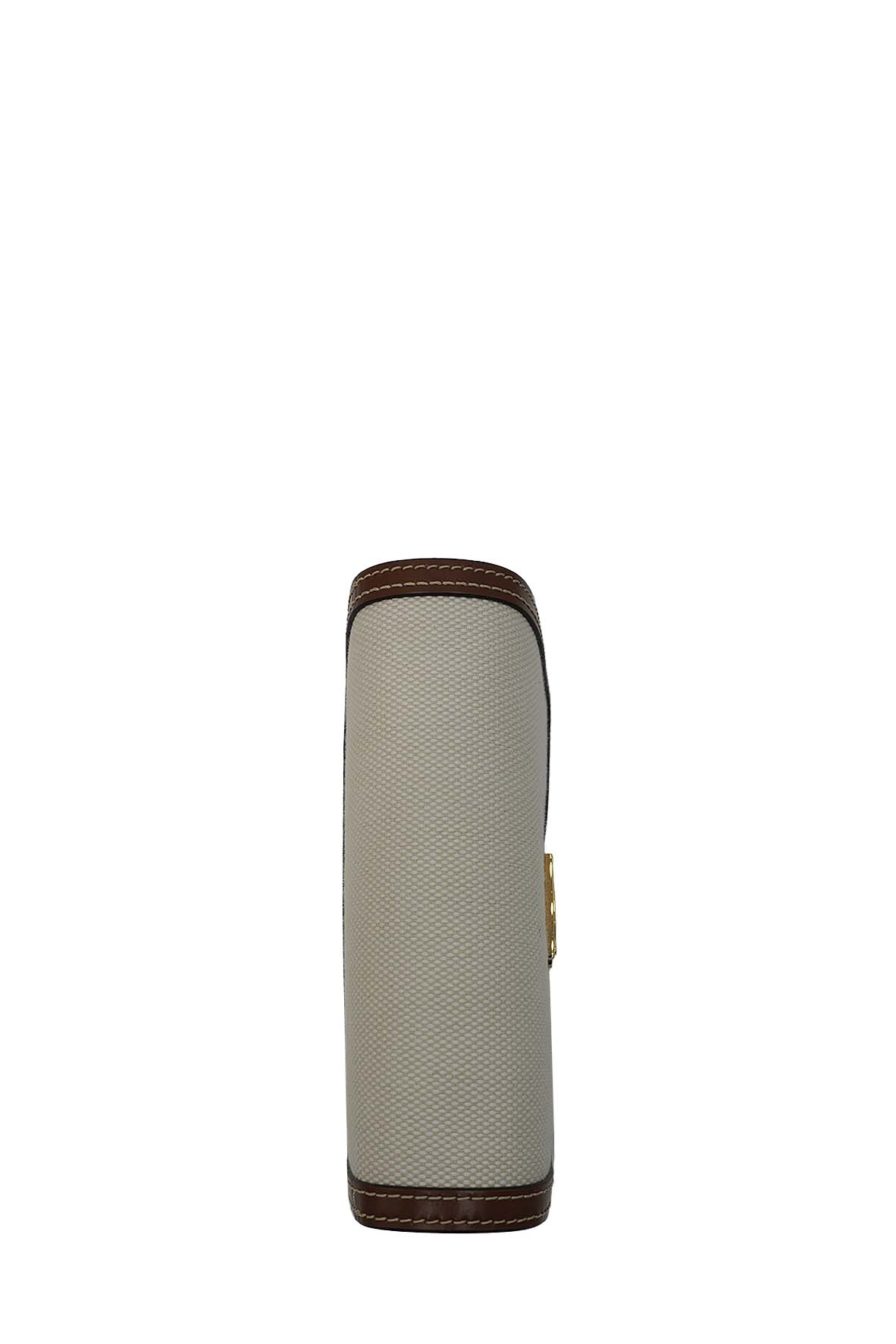 Mini Two-Tone Canvas and Leather TB Crossbody Bag White Brown