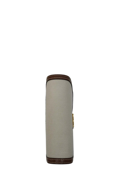 Mini Two-Tone Canvas and Leather TB Crossbody Bag White Brown