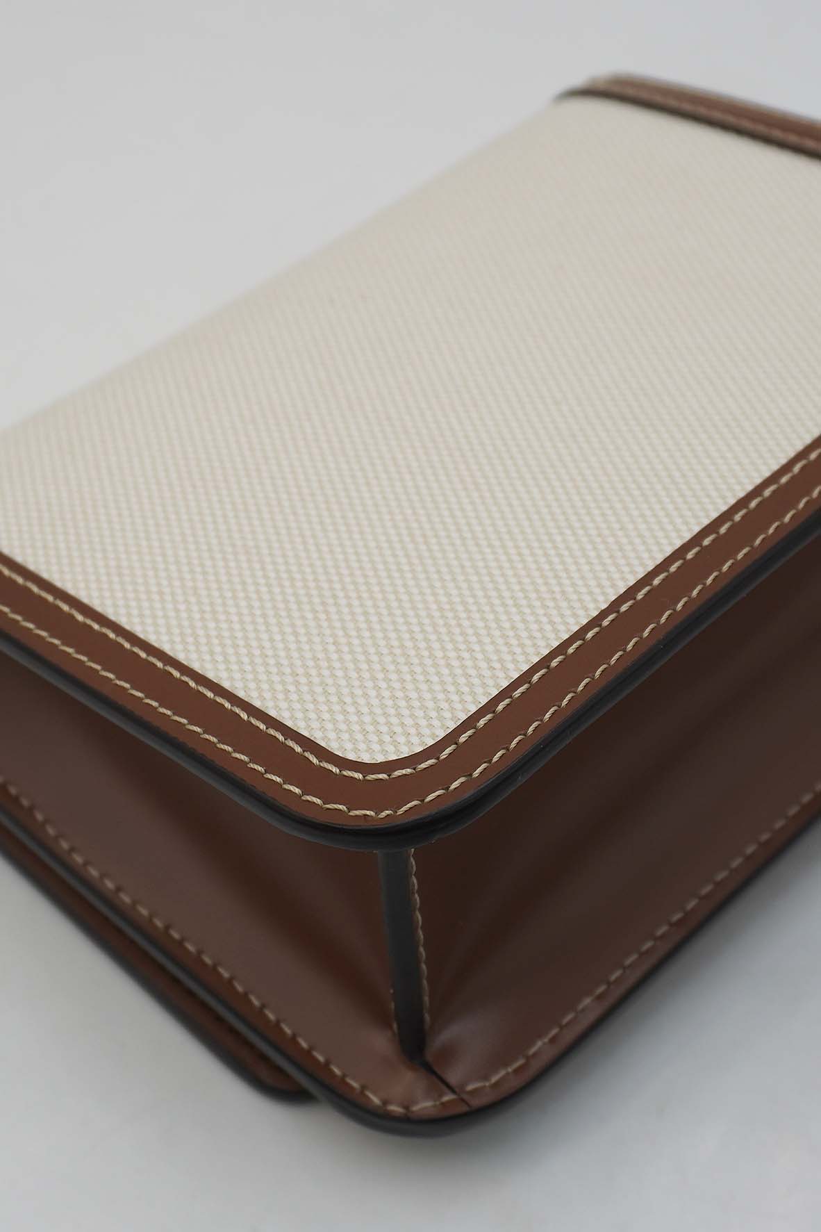 Mini Two-Tone Canvas and Leather TB Crossbody Bag White Brown