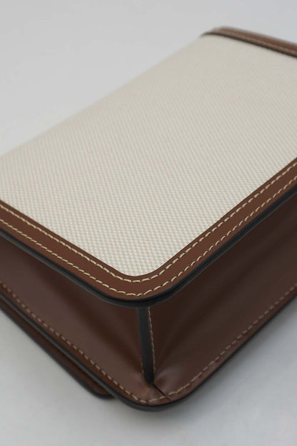 Mini Two-Tone Canvas and Leather TB Crossbody Bag White Brown