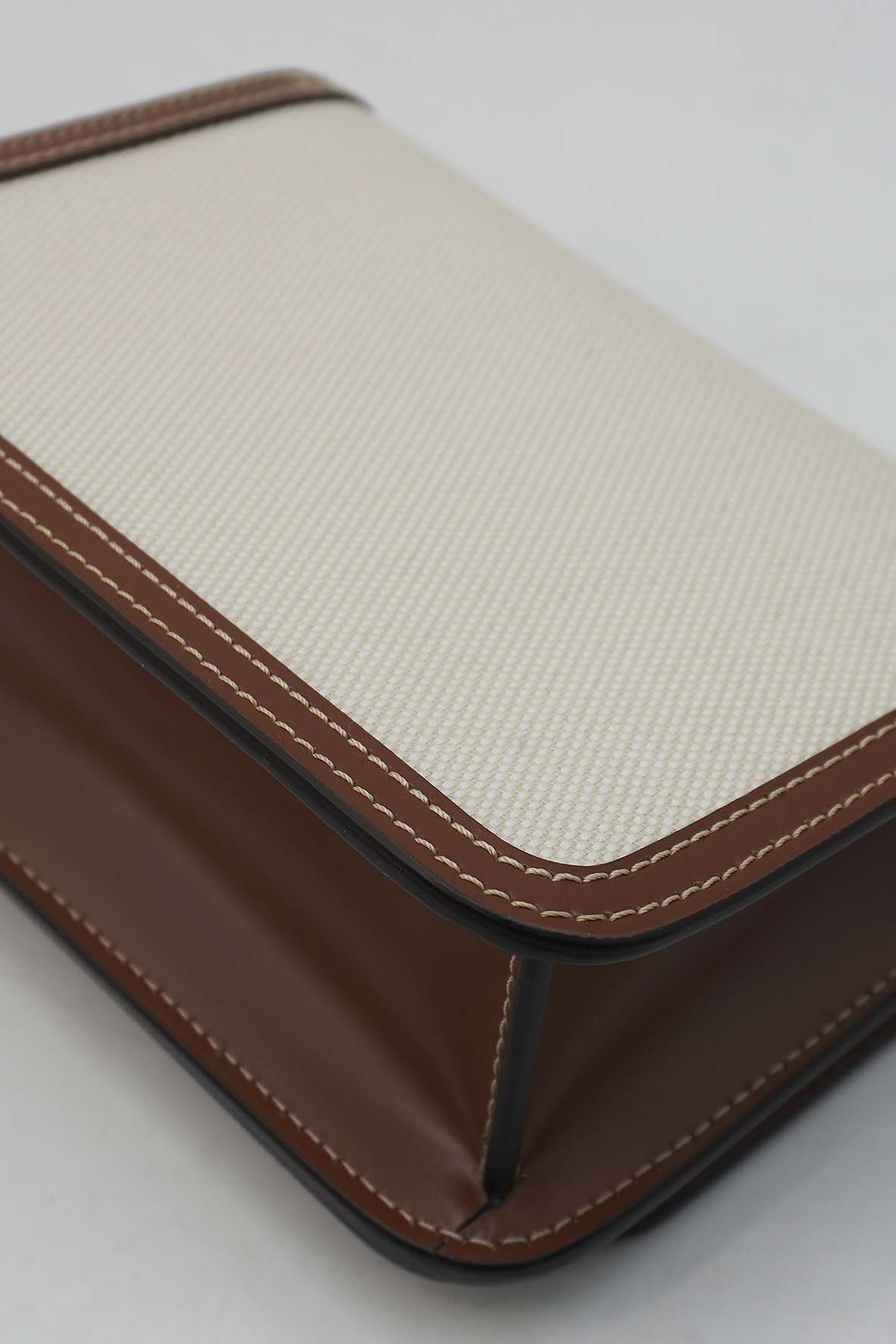 Mini Two-Tone Canvas and Leather TB Crossbody Bag White Brown